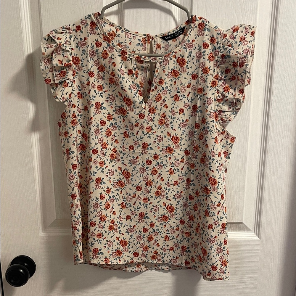 SHEIN Floral Ruffle Sleeve Blouse